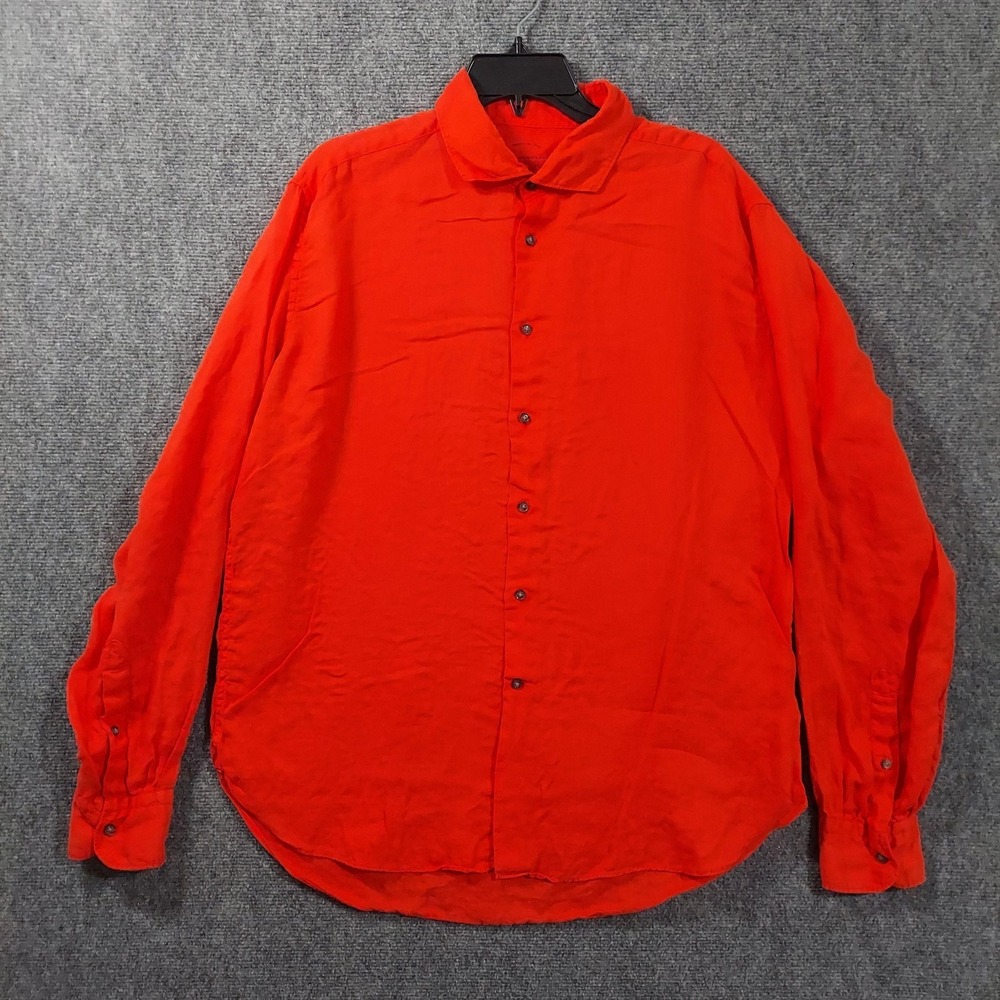 Camicissima Shirt Mens EU 42 Orange Linen Long Sleeve Button Up Casual Summer